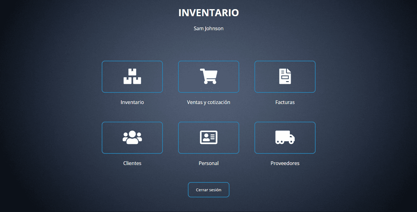 image of inventory system main page